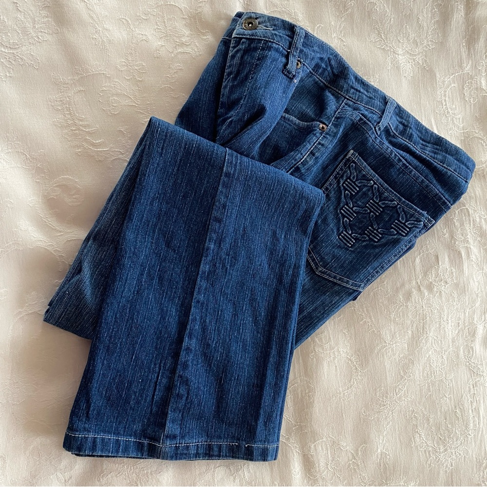 Bill Blass Womens Blue Stretch Denim Jeans Embellished Pockets Size 6